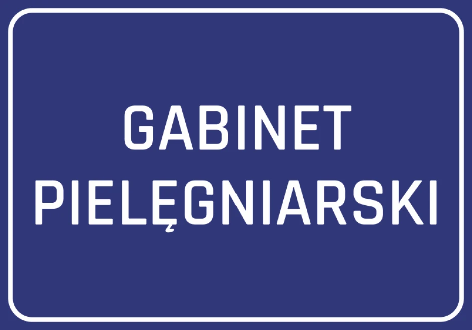 Naklejka Gabinet pielęgniarski - Wzór graficzny. Prosty, prostokątny kształt z białym napisem na ciemnoniebieskim tle