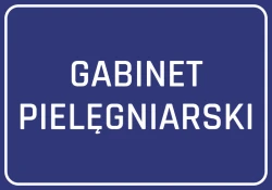 Naklejka Gabinet pielęgniarski - Wzór graficzny. Prosty, prostokątny kształt z białym napisem na ciemnoniebieskim tle