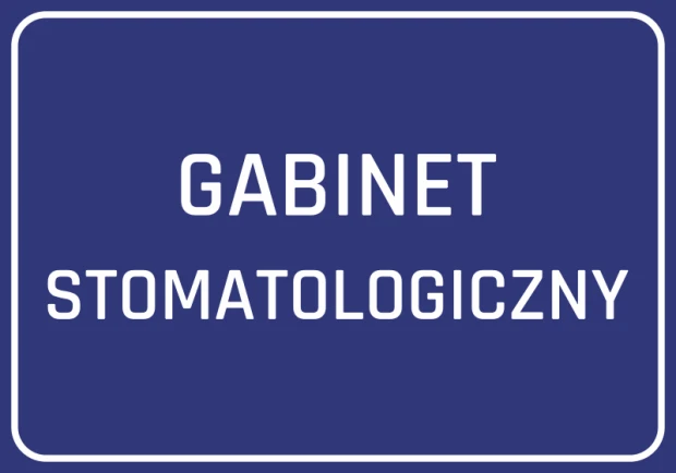 Naklejka Gabinet stomatologiczny - Wzór graficzny. Prosty, prostokątny kształt z dużym napisem na ciemnym tle