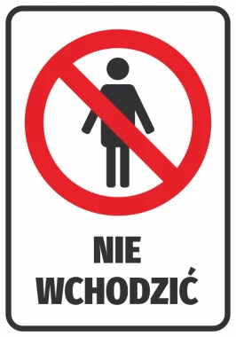 Naklejka Nie wchodzić - Wzór graficzny. Czerwony okrąg z przekreśloną sylwetką człowieka i czarnym napisem