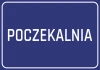 Naklejka Poczekalnia - Wzór graficzny. Prosty, prostokątny kształt z dużym napisem POCZEKALNIA na ciemnoniebieskim tle