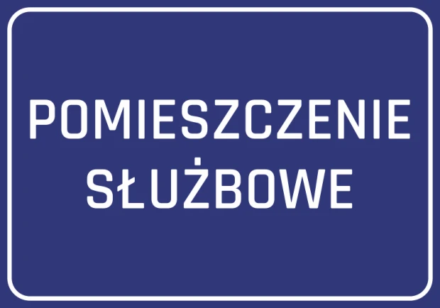 Naklejka Pomieszczenie służbowe - Wzór graficzny. Niebieskie tło z białym napisem POMIESZCZENIE SŁUŻBOWE