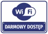 Naklejka WiFi Darmowy dostęp - Wzór graficzny. Okrągły symbol WiFi w niebieskim kolorze z białym napisem