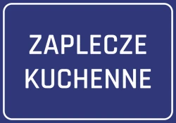 Naklejka Zaplecze kuchenne - Wzór graficzny. Niebieskie tło z białym napisem ZAPLECZE KUCHENNE