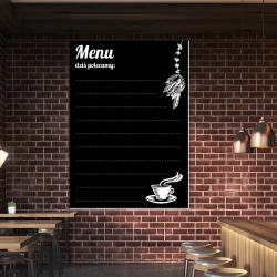 Tablica kredowa z nadrukiem Menu, dziś polecamy 038 - Aranżacja w kawiarni. Ciemne cegły i drewniane meble