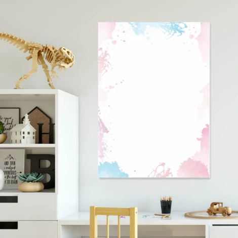 Tablica suchościeralna do pokoju dziecka akwarela 580 - Wzór graficzny. Kolory różowy i niebieski w formie plam i rozmyć