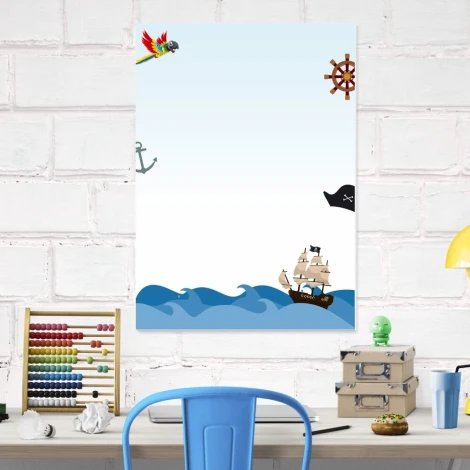 Tablica suchościeralna do pokoju dziecka okręt piracki 583 - Wzór graficzny. Grafika przedstawia statek piracki na falach