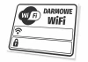 Tabliczka Darmowe WiFi - Wzór graficzny. Grafika przedstawia logo WiFi oraz napis Darmowe WiFi w prostokątnym kształcie
