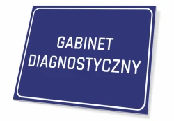 Tabliczka Gabinet diagnostyczny - Wzór graficzny. Prosta, prostokątna tabliczka z niebieskim tłem i białym napisem