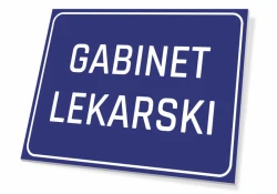 Tabliczka Gabinet lekarski - Wzór graficzny. Prostokątna tabliczka z niebieskim tłem i białym napisem