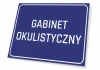 Tabliczka Gabinet okulistyczny - Wzór graficzny. Prosta prostokątna forma, niebieskie tło, białe litery
