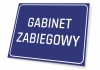 Tabliczka Gabinet zabiegowy - Wzór graficzny. Prosty prostokąt w niebieskim tle z białym napisem