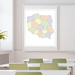 Nakładka magnetyczna suchościeralna konturowa mapa Polski 10 - Wzór graficzny. Mapa Polski podzielona na kolorowe obszary