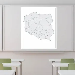 Nakładka magnetyczna suchościeralna konturowa mapa Polski 12 - Aranżacja w klasie. Ściany są jasne, a meble w odcieniach