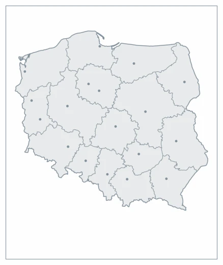 Suchościeralna nakładka magnetyczna z nadrukiem konturowej mapy Polski, przedstawiona na białym tle