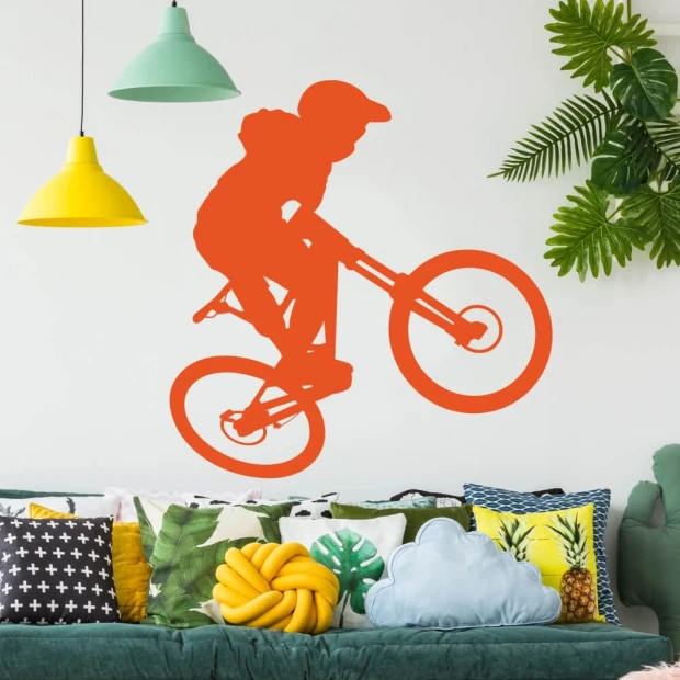 Dynamiczny szablon malarski rower 008 w energetycznym pomarańczu, idealny do nowoczesnego pokoju dzi
