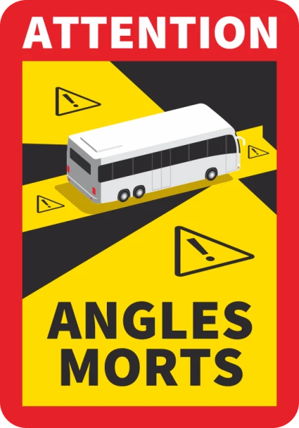 Naklejka Angles Morts Francja martwe pola autobus - 20 szt. - Wzór graficzny. Żółte tło z czarnymi ostrzeżeniami i białym