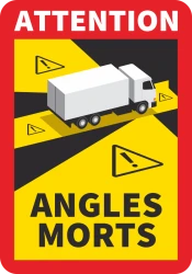 Naklejka Angles Morts Francja - martwe pola tir - 5 szt. - Wzór graficzny. Żółte tło z czarnymi trójkątami i symbolem