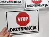 Tabliczka Stop dezynfekcja T569 - Wzór graficzny. Czerwony ośmiokąt z napisem STOP oraz czarny napis DEZYNFEKCJA