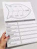 Diagram Ishikawy z opisem problemu, tablica suchościeralna lean 133 - Wzór graficzny. Kształt ryby z liniami i pytaniami