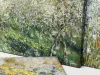 Reprodukcja Flowering Plum Trees, Claude Monet - Wzór graficzny. Obraz przedstawia kwitnące drzewa w odcieniach zieleni