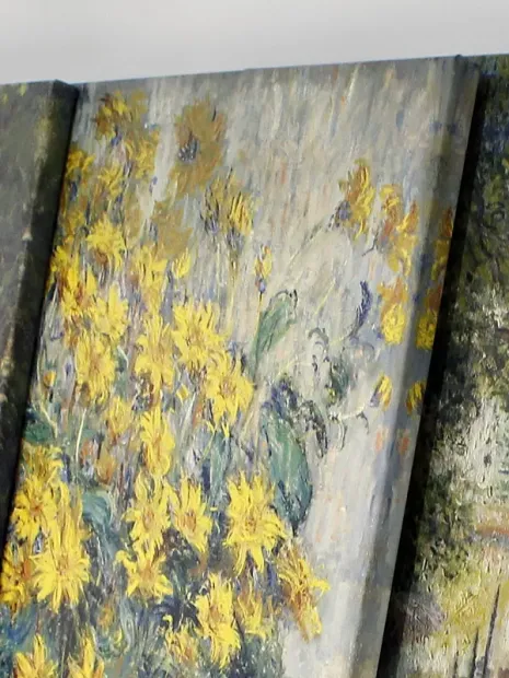 Reprodukcja Jerusalem Artichoke Flower, Claude Monet - Wzór graficzny. Żółte kwiaty na jasnym tle, z delikatnymi
