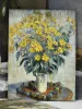 Reprodukcja Jerusalem Artichoke Flower, Claude Monet - Wzór graficzny. Kwiaty w wazonie, żółte płatki, zielone liście, jasne