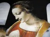 Reprodukcja Madonna Litta, Leonardo Da Vinci - Wzór graficzny. Postać kobiety z delikatnym wyrazem twarzy, w tle okna