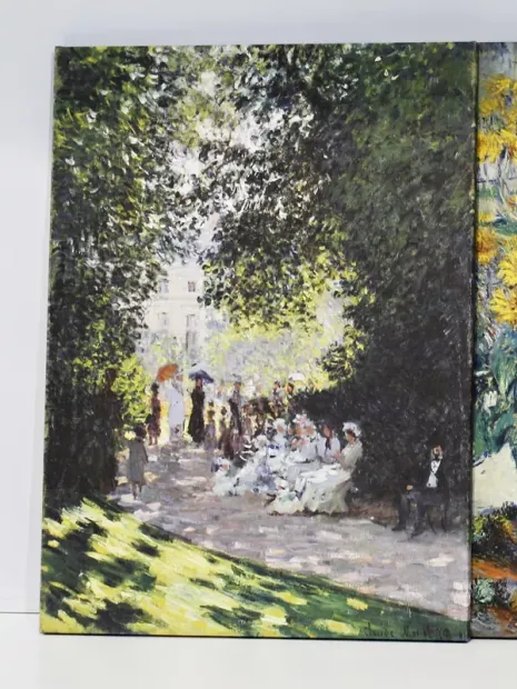 Reprodukcja obrazu The Parc Monceau Claude Monet ukazana jako gotowy produkt na płótnie o widocznej strukturze