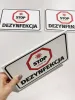 Tabliczka Stop dezynfekcja T427 - Wzór graficzny. Prostokątna tabliczka z czerwonym znakiem stop i czarnym napisem