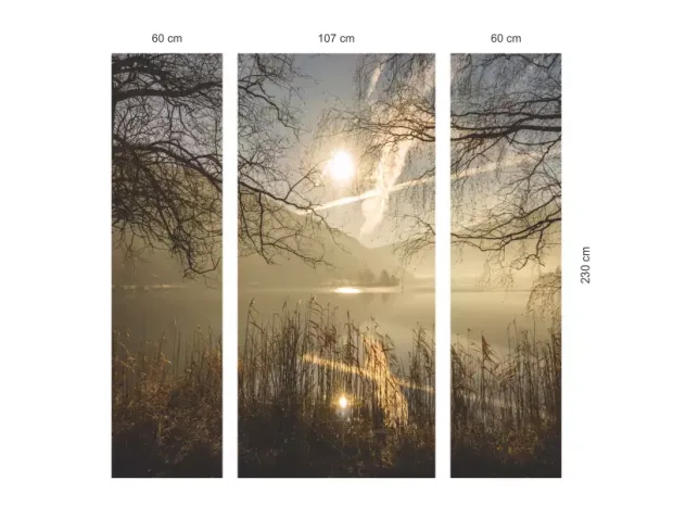 Indywidualna fototapeta lateksowa laminowana w rozmiarze 230x230cm - Wzór graficzny. Grafika przedstawia mglisty krajobraz