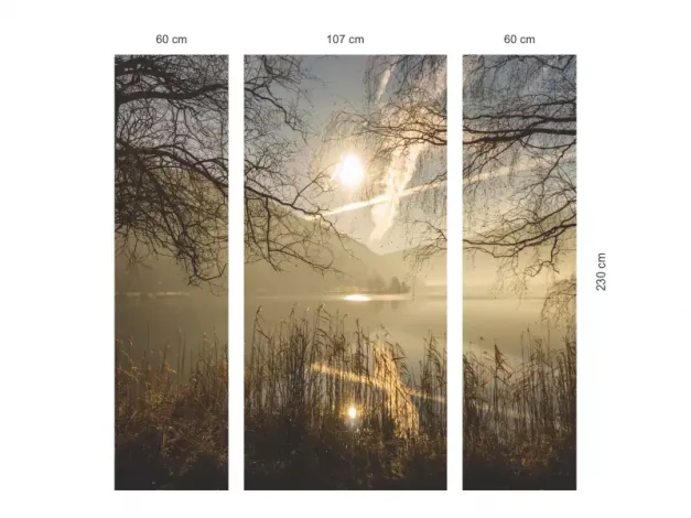 Indywidualna fototapeta lateksowa laminowana w rozmiarze 230x230cm - Wzór graficzny. Grafika przedstawia mglisty krajobraz