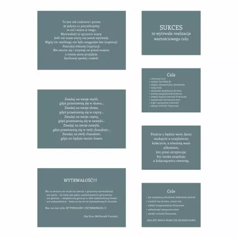 Komplet plakatów z projetami graficznymi - 7 szt - Wzór graficzny. Tekst w różnych rozmiarach na jednolitym tle