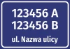 Naklejka adresowa z ulicą i numerem domu - Wzór graficzny. Prostokątna naklejka z białym tekstem na niebieskim tle