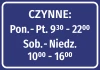 Naklejka Czynne - z godzinami otwarcia - Wzór graficzny. Prosty prostokąt w granatowym tle z białym tekstem