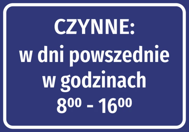 Naklejka Czynne - z godzinami otwarcia - Wzór graficzny. Niebieskie tło z białym tekstem informującym o godzinach otwarcia