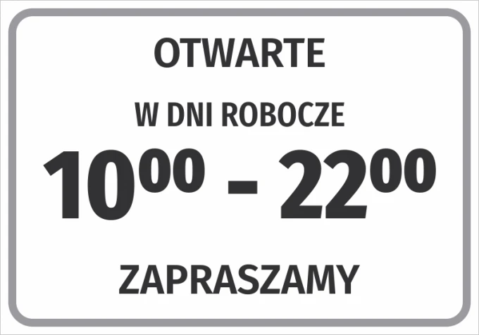 Naklejka Otwarte wraz z godzinami pracy - Wzór graficzny. Prosta kompozycja z dużymi literami na białym tle