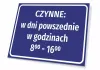 Tabliczka Czynne - godziny otwarcia - Wzór graficzny. Prosta, prostokątna tabliczka z niebieskim tłem i białym tekstem