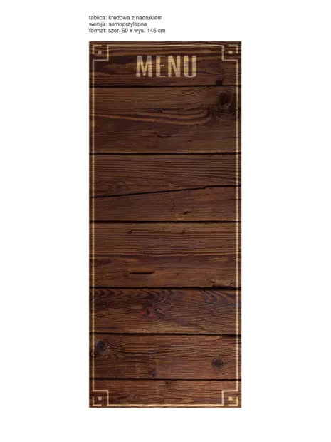 Indywidualna tablica kredowa (menu 036) z nadrukiem w wersji samoprzylepnej 0,2 mm w formacie 60x145 cm - Wzór graficzny