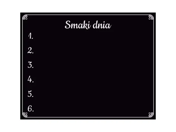 Indywidualna tablica kredowa z nadrukien na podkładzie PCV 5 mm w wymiarze 75x95 cm - Wzór graficzny. Czarny tło z białymi