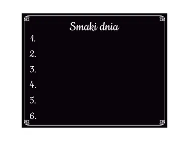 Indywidualna tablica kredowa z nadrukien na podkładzie PCV 5 mm w wymiarze 75x95 cm - Wzór graficzny. Czarny tło z białymi