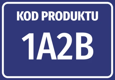 Naklejka Kod produktu wraz z numerem, kodem - Wzór graficzny. Prostokątna naklejka z białym tekstem na niebieskim tle