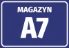 Naklejka Magazyn wraz z numerem, oznaczeniem literowym - Wzór graficzny. Prosty, prostokątny kształt z białym napisem