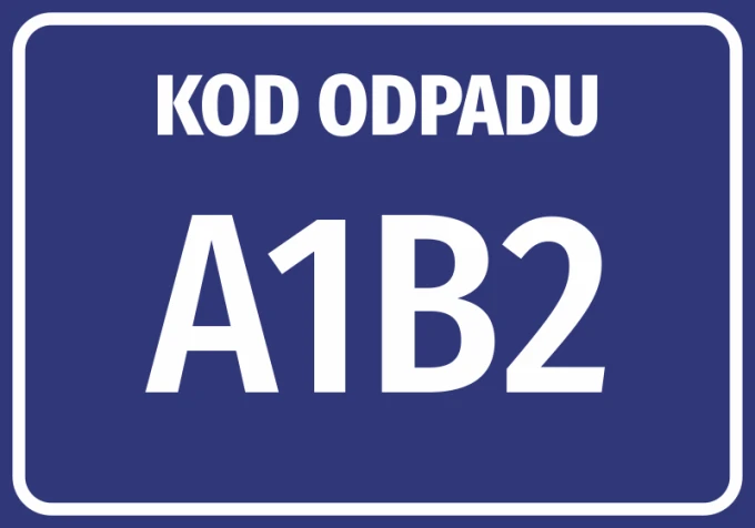 Naklejka Kod odpadu, wraz z numerem, kodem odpadu - Wzór graficzny. Niebieskie tło z białym tekstem