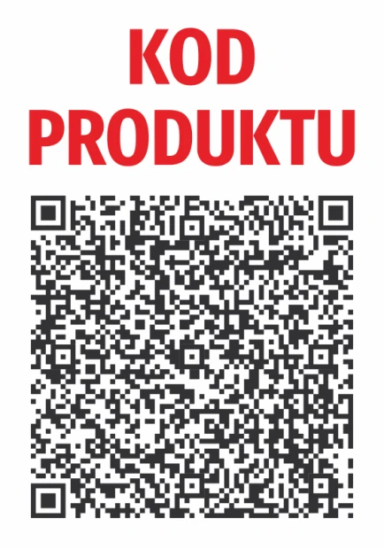 Naklejka QR Kod produktu - Wzór graficzny. Duży kod QR na białym tle z napisem KOD PRODUKTU