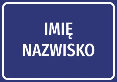 Naklejka z Imieniem i Nazwiskiem - Wzór graficzny. Prosty, prostokątny kształt z dużymi literami na ciemnym tle