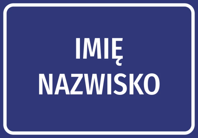 Naklejka z Imieniem i Nazwiskiem - Wzór graficzny. Prosty, prostokątny kształt z dużymi literami na ciemnym tle