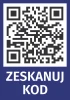 Naklejka Zeskanuj kod QR - Wzór graficzny. Kwadratowy kod QR na ciemnym tle z białym napisem