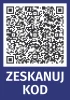 Naklejka Zeskanuj kod QR - Wzór graficzny. Kwadratowy kod QR na ciemnym tle z białym napisem