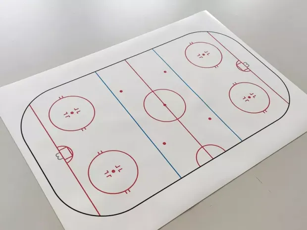 Tablica trenerska taktyczna suchościeralna 186 hokej - Wzór graficzny. Grafika przedstawia boisko hokejowe z liniami